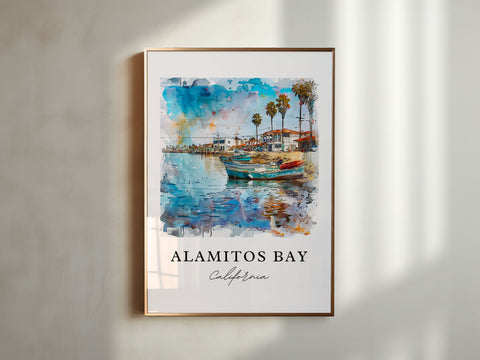 Alamitos Bay Art, Alamitos Bay CA Print, Long Beach Cali Watercolor Art, Alamitos Bay Gift, Travel Print, Travel Poster, Housewarming Gift