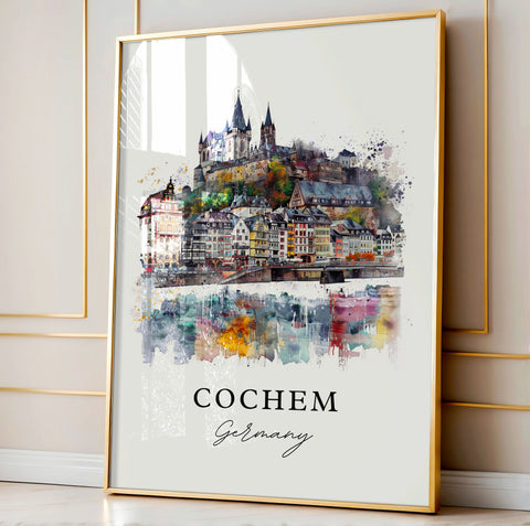 Cochem Germany Art, Cochem Print, Cochem Watercolor Art, Cochem Germany Gift, Travel Print, Travel Poster, Housewarming Gift