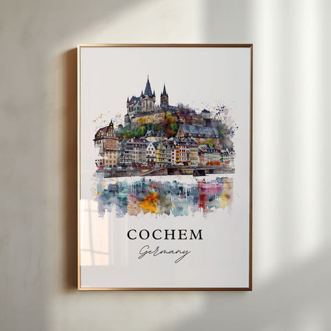 Cochem Germany Art, Cochem Print, Cochem Watercolor Art, Cochem Germany Gift, Travel Print, Travel Poster, Housewarming Gift