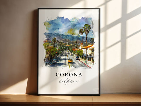 Corona California Art, Corona Print, Riverside CA Watercolor Art, Corona California Gift, Travel Print, Travel Poster, Housewarming Gift