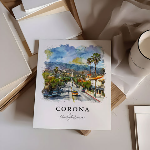 Corona California Art, Corona Print, Riverside CA Watercolor Art, Corona California Gift, Travel Print, Travel Poster, Housewarming Gift