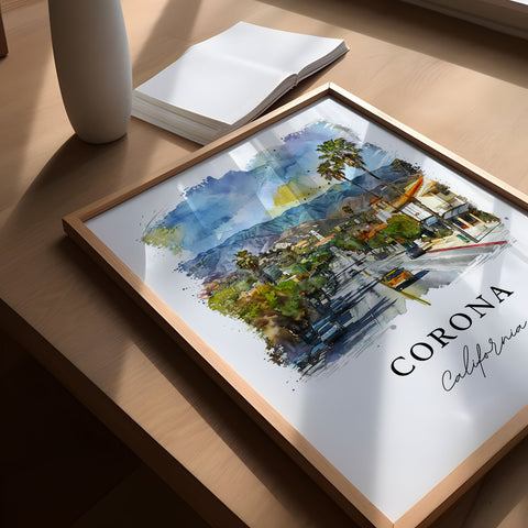 Corona California Art, Corona Print, Riverside CA Watercolor Art, Corona California Gift, Travel Print, Travel Poster, Housewarming Gift