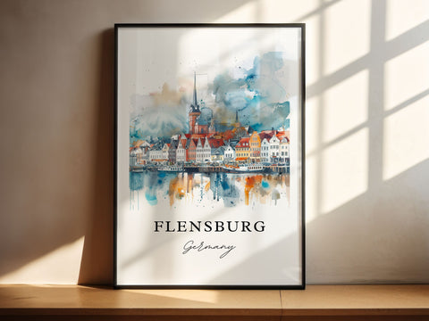 Flensburg Germany Art, Flensburg Print, Flensburg Watercolor Art, Flensburg Germany Gift, Travel Print, Travel Poster, Housewarming Gift