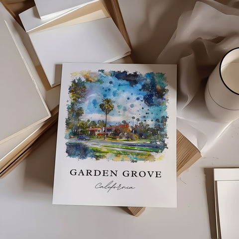 Garden Grove CA Art, Garden Grove Print, Orange County Watercolor Art, Orange Grove Gift, Travel Print, Travel Poster, Housewarming Gift