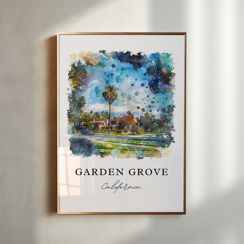 Garden Grove CA Art, Garden Grove Print, Orange County Watercolor Art, Orange Grove Gift, Travel Print, Travel Poster, Housewarming Gift