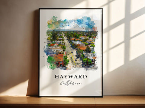 Hayward CA Wall Art, Hayward California Print, Hayward Watercolor Art, Alameda County Gift, Travel Print, Travel Poster, Housewarming Gift