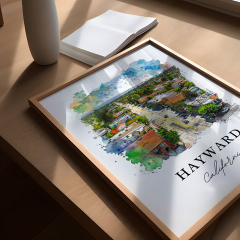 Hayward CA Wall Art, Hayward California Print, Hayward Watercolor Art, Alameda County Gift, Travel Print, Travel Poster, Housewarming Gift