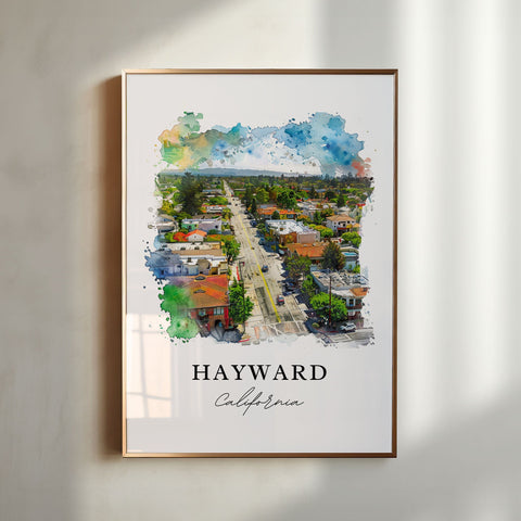 Hayward CA Wall Art, Hayward California Print, Hayward Watercolor Art, Alameda County Gift, Travel Print, Travel Poster, Housewarming Gift