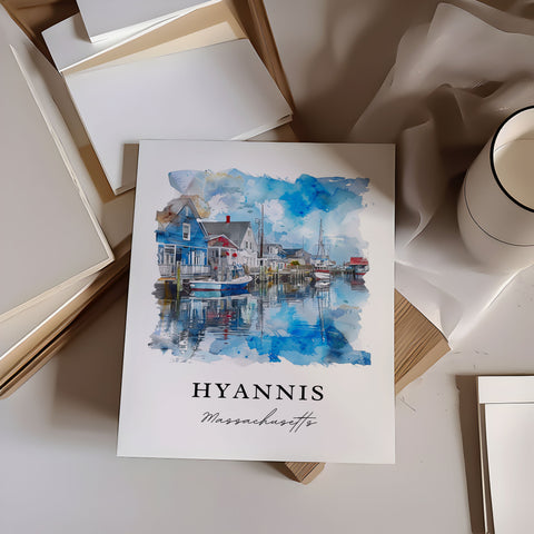 Hyannis MA Wall Art, Hyannis Massachusetts Print, Hyannis Watercolor Art, Cape Cod Gift, Travel Print, Travel Poster, Housewarming Gift