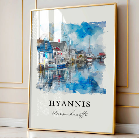 Hyannis MA Wall Art, Hyannis Massachusetts Print, Hyannis Watercolor Art, Cape Cod Gift, Travel Print, Travel Poster, Housewarming Gift