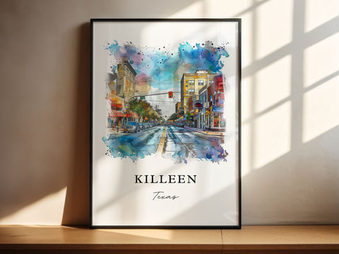 Killeen TX Wall Art, Killeen Texas Print, Killeen Watercolor Art, Bell County TX Gift, Travel Print, Travel Poster, Housewarming Gift