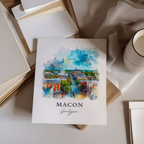 Macon Georgia Art, Macon GA Print, Macon Watercolor Art, Macon Georgia Gift, Travel Print, Travel Poster, Housewarming Gift