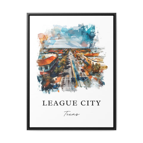 League City TX Wall Art, League City Print, Galveston Watercolor Art, Galveston County Gift, Travel Print, Travel Poster, Housewarming Gift