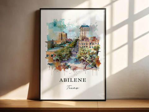 Abilene Texas Wall Art, Abilene TX Print, Abilene Watercolor Art, Jones County Texas Gift, Travel Print, Travel Poster, Housewarming Gift