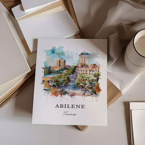 Abilene Texas Wall Art, Abilene TX Print, Abilene Watercolor Art, Jones County Texas Gift, Travel Print, Travel Poster, Housewarming Gift