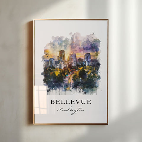 Bellevue WA Wall Art, Bellevue Print, Lake Washington Watercolor Art, Bellevue WA Gift, Travel Print, Travel Poster, Housewarming Gift