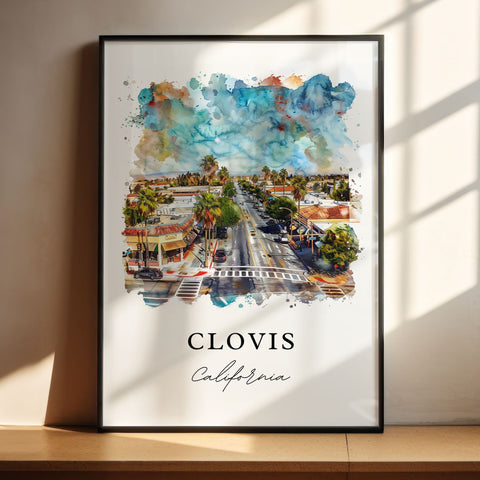 Clovis California Art, Clovis CA Print, Clovis Watercolor Art, Fresno County Cali Gift, Travel Print, Travel Poster, Housewarming Gift