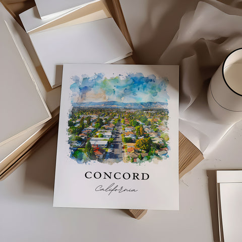 Concord California Art, Concord CA Print, Concord Watercolor Art, Concord Cali Gift, Travel Print, Travel Poster, Housewarming Gift