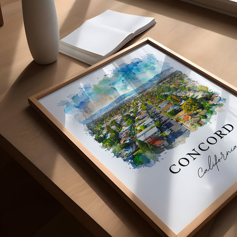 Concord California Art, Concord CA Print, Concord Watercolor Art, Concord Cali Gift, Travel Print, Travel Poster, Housewarming Gift