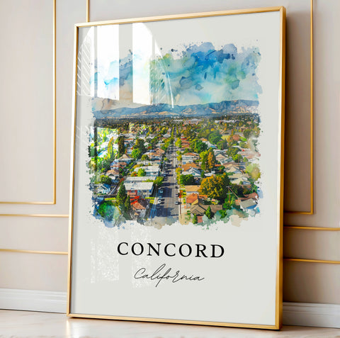 Concord California Art, Concord CA Print, Concord Watercolor Art, Concord Cali Gift, Travel Print, Travel Poster, Housewarming Gift