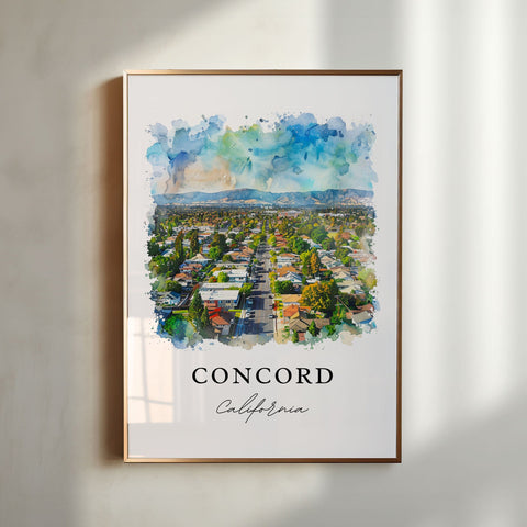 Concord California Art, Concord CA Print, Concord Watercolor Art, Concord Cali Gift, Travel Print, Travel Poster, Housewarming Gift