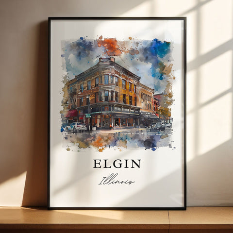 Elgin Illinois Wall Art, Elgin Print, Elgin Watercolor Art, Cook County Illinois Gift, Travel Print, Travel Poster, Housewarming Gift