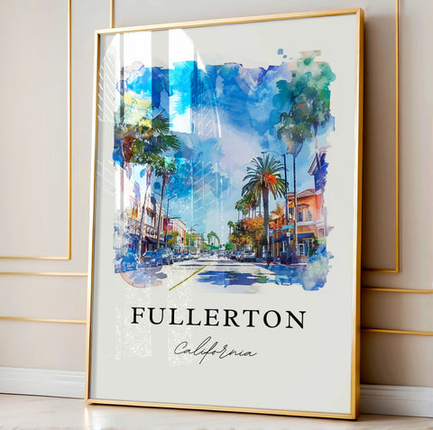 Fullerton CA Art, Fullerton Print, Fullerton Watercolor Art, Orange County California Gift, Travel Print, Travel Poster, Housewarming Gift