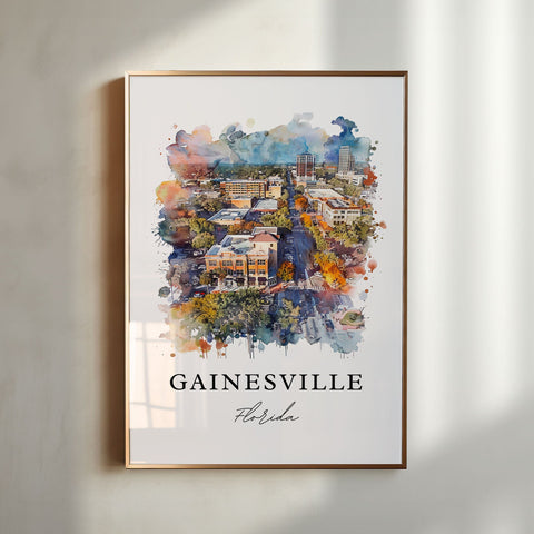 Gainesville FL Wall Art, Gainesville Print, Gainesville Watercolor Art, Univ of Florida Gift, Travel Print, Travel Poster, Housewarming Gift