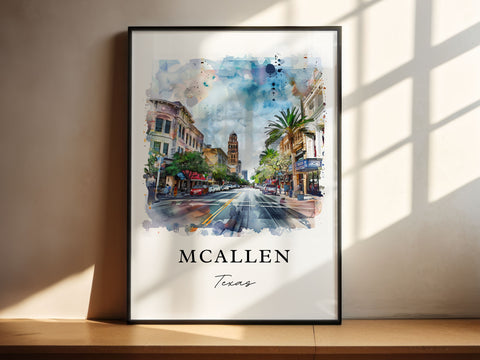 McAllen Texas Wall Art, McAllen Print, McAllen Watercolor Art, McAllen TX Gift, Travel Print, Travel Poster, Housewarming Gift