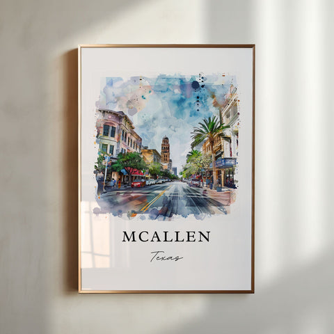 McAllen Texas Wall Art, McAllen Print, McAllen Watercolor Art, McAllen TX Gift, Travel Print, Travel Poster, Housewarming Gift