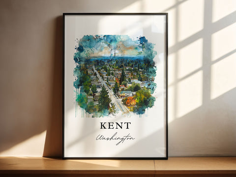 Kent Washington Wall Art, Kent Print, Kent Watercolor Art, King County Washington Gift, Travel Print, Travel Poster, Housewarming Gift