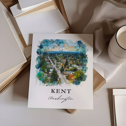 Kent Washington Wall Art, Kent Print, Kent Watercolor Art, King County Washington Gift, Travel Print, Travel Poster, Housewarming Gift