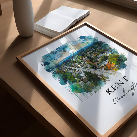 Kent Washington Wall Art, Kent Print, Kent Watercolor Art, King County Washington Gift, Travel Print, Travel Poster, Housewarming Gift