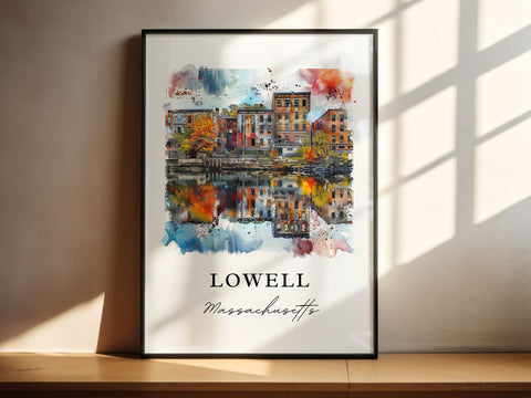 Lowell MA Wall Art, Lowell Print, Lowell Watercolor Art, Cambridge MA Gift, Travel Print, Travel Poster, Housewarming Gift