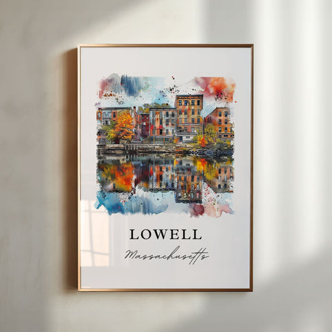 Lowell MA Wall Art, Lowell Print, Lowell Watercolor Art, Cambridge MA Gift, Travel Print, Travel Poster, Housewarming Gift