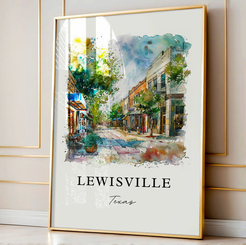 Lewisville TX Art, Lewisville Print, Lewisville Watercolor Art, Denton County Texas Gift, Travel Print, Travel Poster, Housewarming Gift