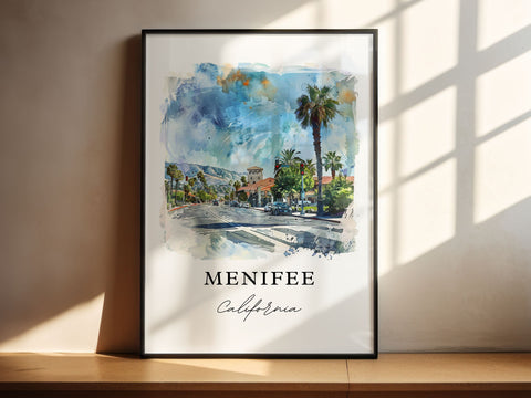 Menifee CA Art, Menifee Print, Riverside County CA Watercolor Art, Menifee Gift, Travel Print, Travel Poster, Housewarming Gift