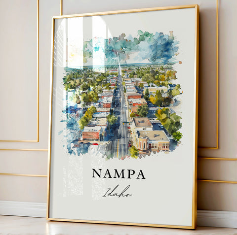 Nampa Idaho Art, Nampa ID Print, Nampa Watercolor Art, Nampa Idaho Gift, Travel Print, Travel Poster, Housewarming Gift