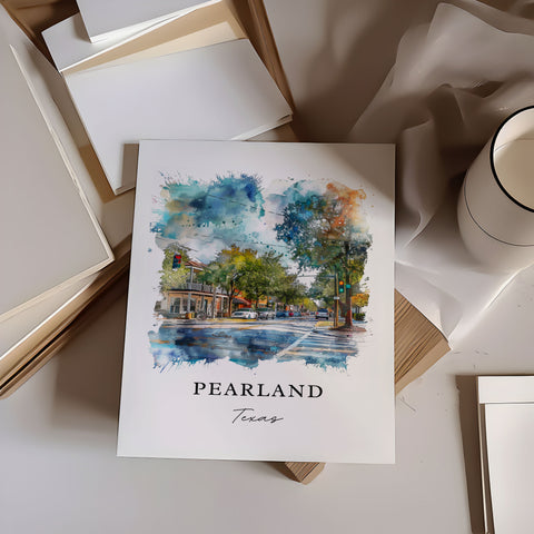 Pearland TX Wall Art, Pearland Texas Print, Pearland Watercolor Art, Brazoria County Gift, Travel Print, Travel Poster, Housewarming Gift