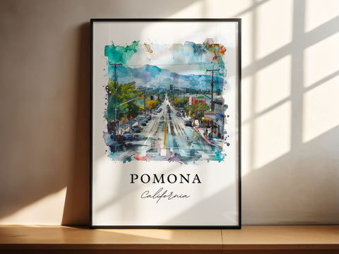 Pomona California Art, Pomona Print, Pomona Watercolor Art, Pomona Valley CA Gift, Travel Print, Travel Poster, Housewarming Gift