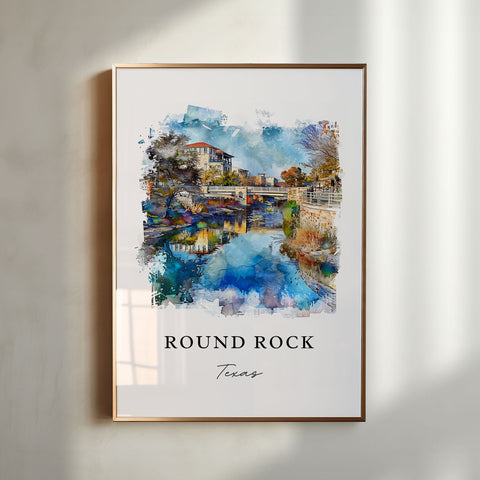 Round Rock TX Wall Art, Round Rock Print, Austin TX Watercolor Art, Round Rock Texas Gift, Travel Print, Travel Poster, Housewarming Gift