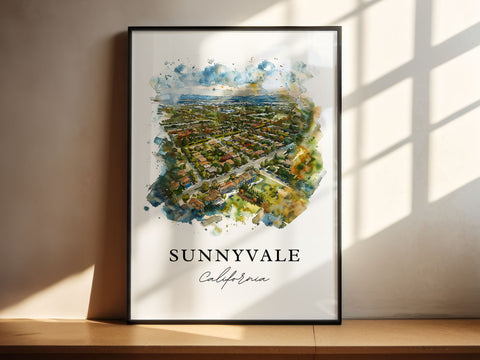 Sunnyvale California Art, Sunnyvale Print, Sunnyvale Watercolor Art, Sunnyvale CA Gift, Travel Print, Travel Poster, Housewarming Gift