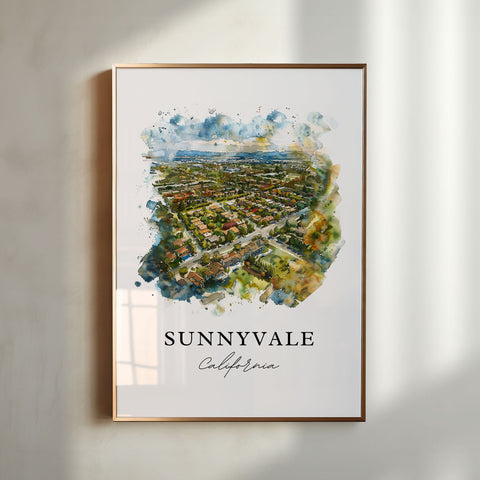Sunnyvale California Art, Sunnyvale Print, Sunnyvale Watercolor Art, Sunnyvale CA Gift, Travel Print, Travel Poster, Housewarming Gift