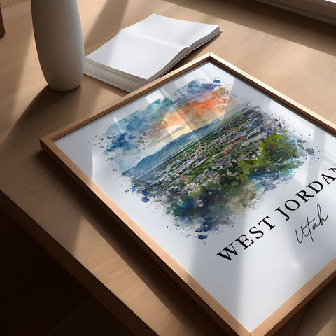 West Jordan UT Art, West Jordan Print, Salt Lake City Watercolor Art, West Jordan Gift, Travel Print, Travel Poster, Housewarming Gift