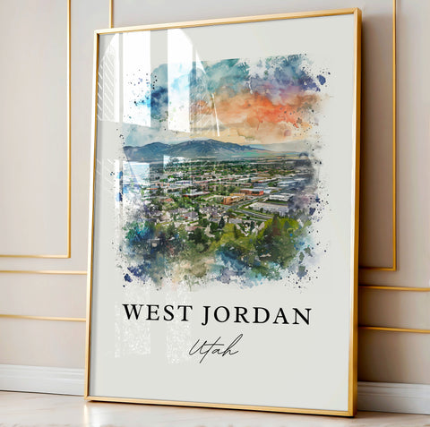 West Jordan UT Art, West Jordan Print, Salt Lake City Watercolor Art, West Jordan Gift, Travel Print, Travel Poster, Housewarming Gift