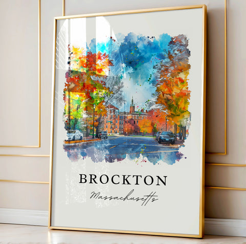 Brockton MA Wall Art, Brockton Print, Brockton Watercolor Art, Plymouth County MA Gift, Travel Print, Travel Poster, Housewarming Gift