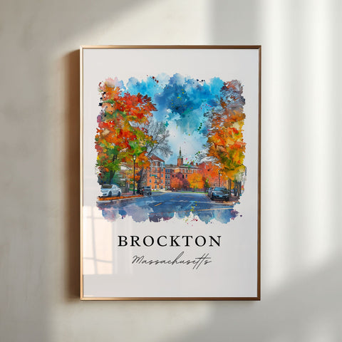 Brockton MA Wall Art, Brockton Print, Brockton Watercolor Art, Plymouth County MA Gift, Travel Print, Travel Poster, Housewarming Gift