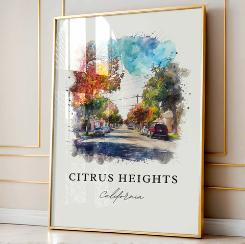 Citrus Heights CA Art, Citrus Heights Print, Sacramento Watercolor Art, Citrus Heights Gift, Travel Print, Travel Poster, Housewarming Gift