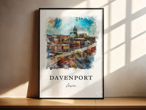 Davenport Iowa Art, Davenport Print, Davenport Watercolor Art, Davenport IA Gift, Travel Print, Travel Poster, Housewarming Gift