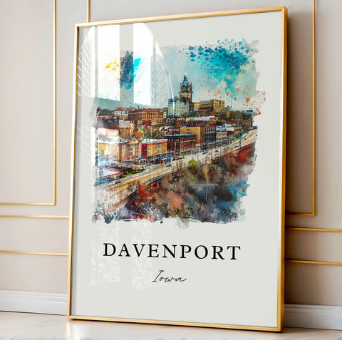 Davenport Iowa Art, Davenport Print, Davenport Watercolor Art, Davenport IA Gift, Travel Print, Travel Poster, Housewarming Gift